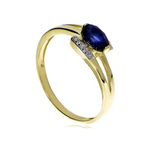 Pierścionek na zaręczyny ze złota pr.0,585 z szafirem naturalnym i brylantami